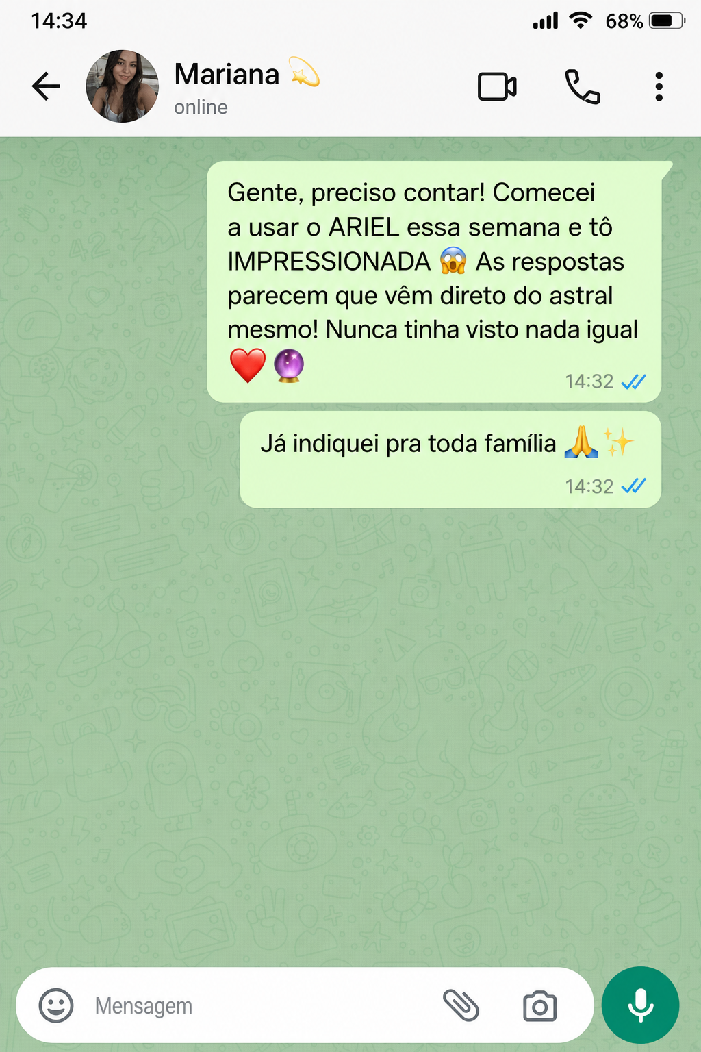 Depoimento WhatsApp 1 sobre ARIEL